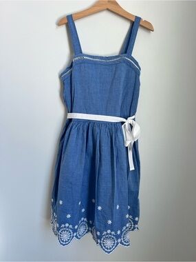 Cat & Jack | 100% Cotton Blue Embroidered Sundress White Sash Size L (10/12)